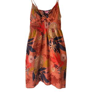 Shes Cool Womens Floral Orange Sundress M Sleeveless Lightweight Y2K